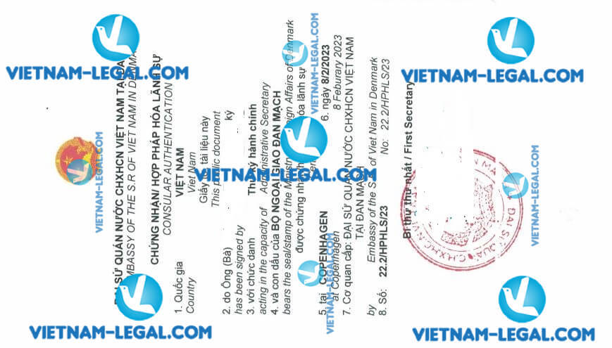 Kết quả hợp pháp hoá Chứng nhận Kiểm định cấp tại Đan Mạch sử dụng tại Việt Nam ngày 8 2 2023