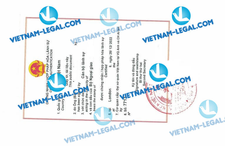 Kết quả hợp pháp hóa lãnh sự Đăng kí kinh doanh cấp tại UK sử dụng tại Việt Nam ngày 28 12 2022