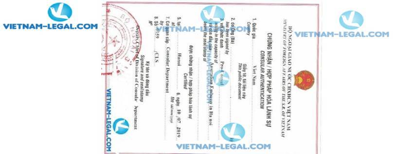 Legalization Result of Australian Marriage Certifcate for use in Vietnam July 2019