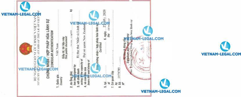 Legalization Result of Certificate of Free Sale issued in New Zealand for use in Vietnam on 27 05 2020