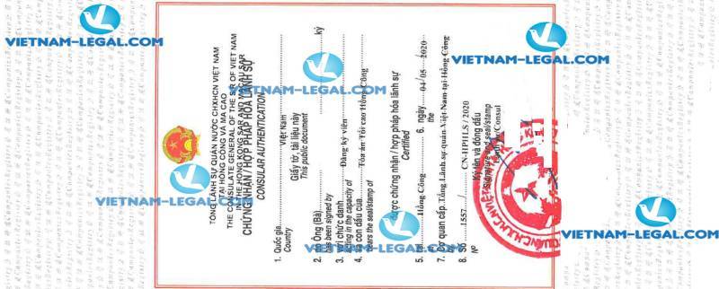 Legalization Result of Certificate of Incorporation in Hong Kong for use in Vietnam on 04 05 2020