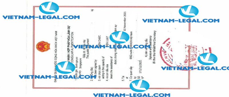Legalization Result of Certificate of Incorporation issued in Singapore for use in Vietnam on 15 11 2021