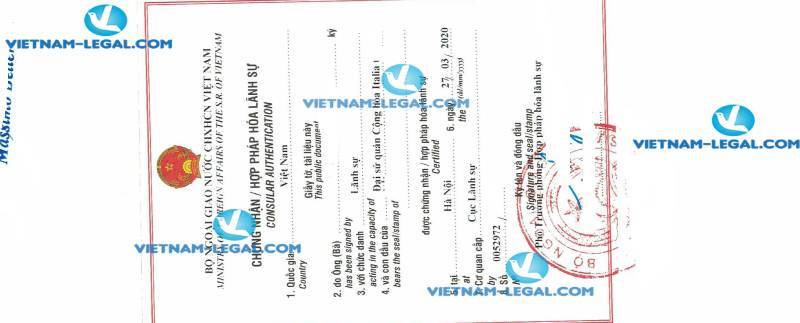Legalization Result of Certificate of Origin in Italia for use in Vietnam on 27 03 2020