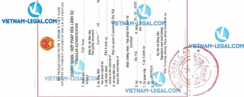 Legalization Result of Certification of Single Status in Canada for use in Vietnam on 25 02 2020