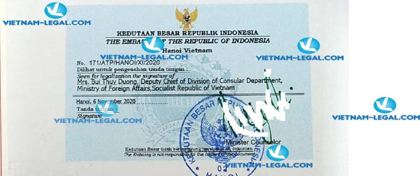 Legalization Result of Company Authorization Letter in Vietnam for use in Indonesia on 06 11 2020