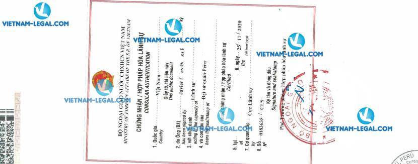 Legalization Result of Company Document in Peru No 635 for use in Vietnam on 25 11 2020