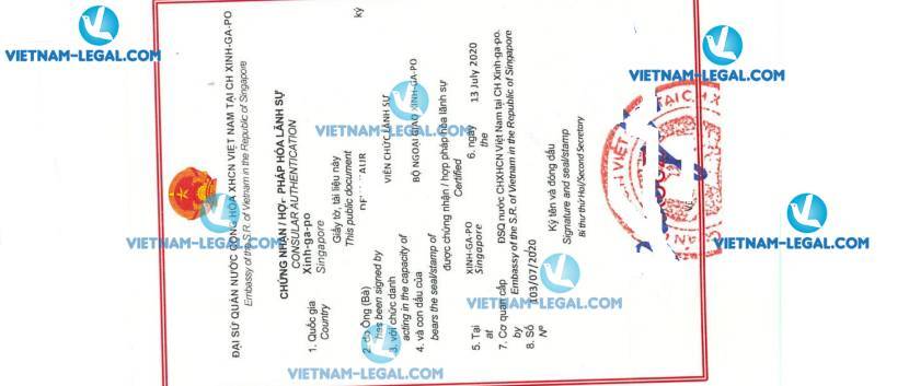 Legalization Result of Company Selling License in Singapore for use in Vietnam No 103 on 13 07 2020