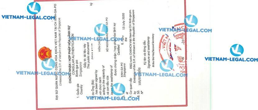 Legalization Result of Company Selling License in Singapore for use in Vietnam No 105 on 13 07 2020