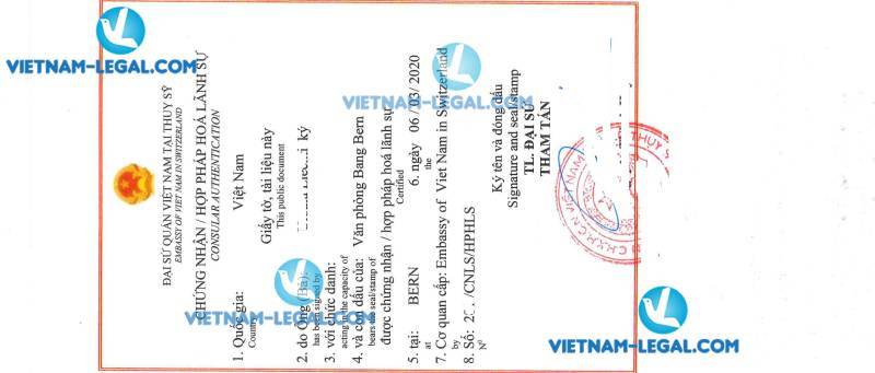 Legalization Result of Health Certificate issued in Switzerland for use in Vietnam on 06 03 2020