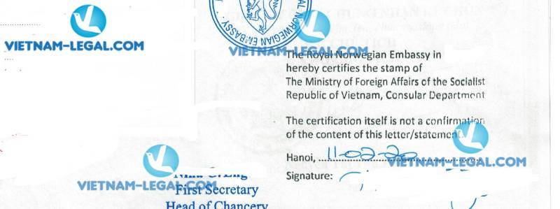 Legalization Result of Marriage Certificate from Vietnam for use in Norway on 12 02 2020