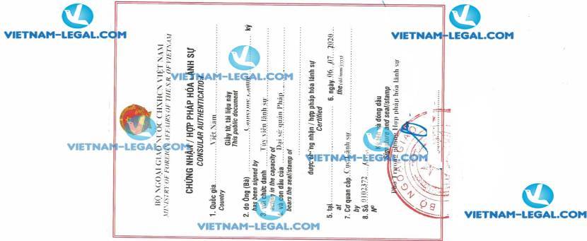 Legalization Result of Selling License issued in France for use in Vietnam on 06 07 2020