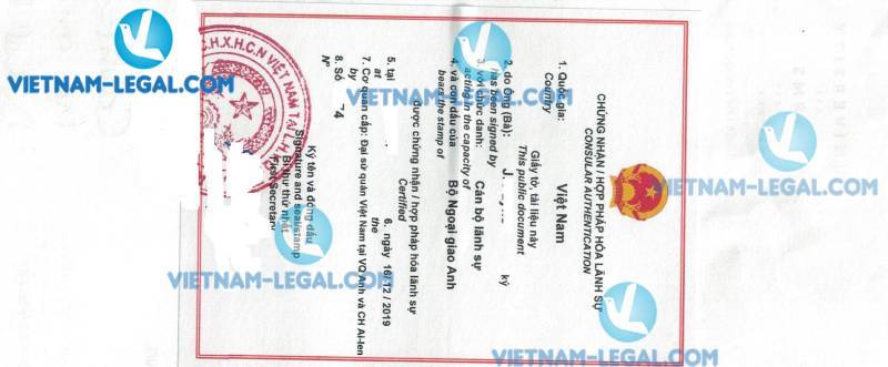 Legalization Result of Specialist Confirmation Letter in UK for use in Vietnam 16th December 2019