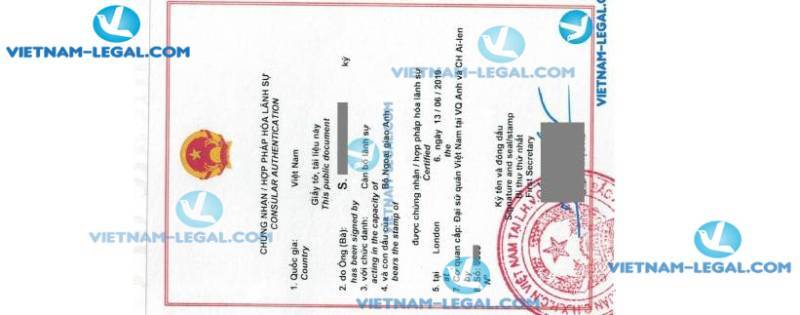 Legalization Result of UK Bachelor Degree for use in Vietnam June 2019