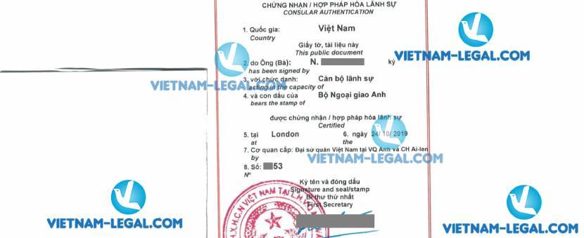 Legalization Result of UK Company Charter for use in Vietnam