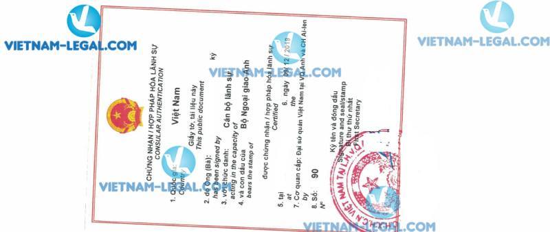 Legalization Result of UK Police Certificate for use in Vietnam 9th December 2019