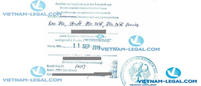 Legalization Result of Vietnamese Marital Status Confirmation for use in Germany September 2019