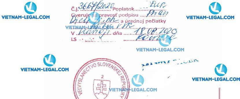 Legalization Result of Vietnamese Police Certificate for use in Slovakia on 18 08 2020
