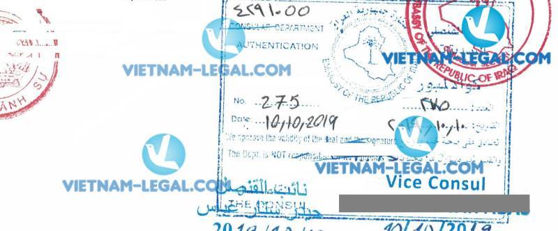 Legalization Result of Vietnamese Sole Agency Agreement for use in Iraq October 2019
