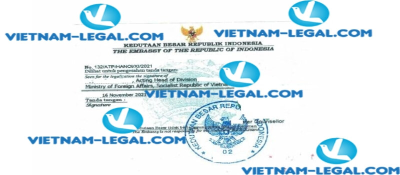 Legalization result of Letter of Authorization issued in Vietnam for use in Indonesia on 16 11 2021