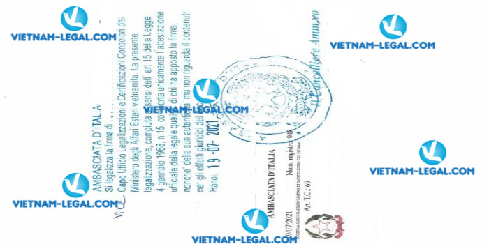 Result of Business Registration Certificate issued in Vietnam for use in Italia on 19 07 2021