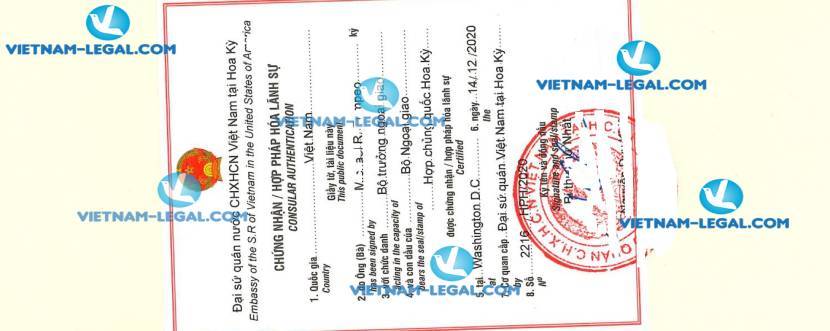 Result of Certificate of Incorporation in the US for use in Vietnam on 14 12 2020