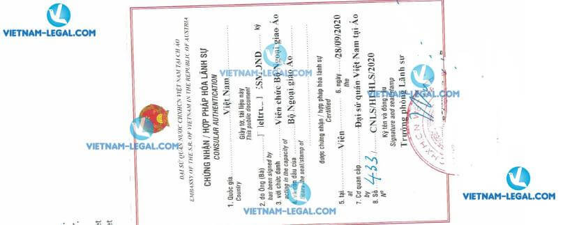 Result of Certificate of a Pharmaceutical Product issued in Austria for use in Vietnam on 28 09 2020
