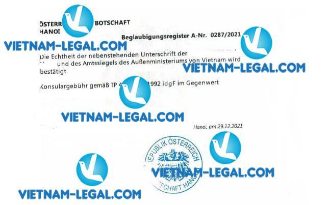 Result of Criminal Record Check issued in Vietnam for use in Austria on 29 12 2021