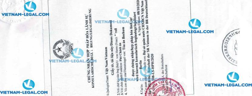 Result of GMPC issued in Germany for use in Vietnam on 08 10 2020