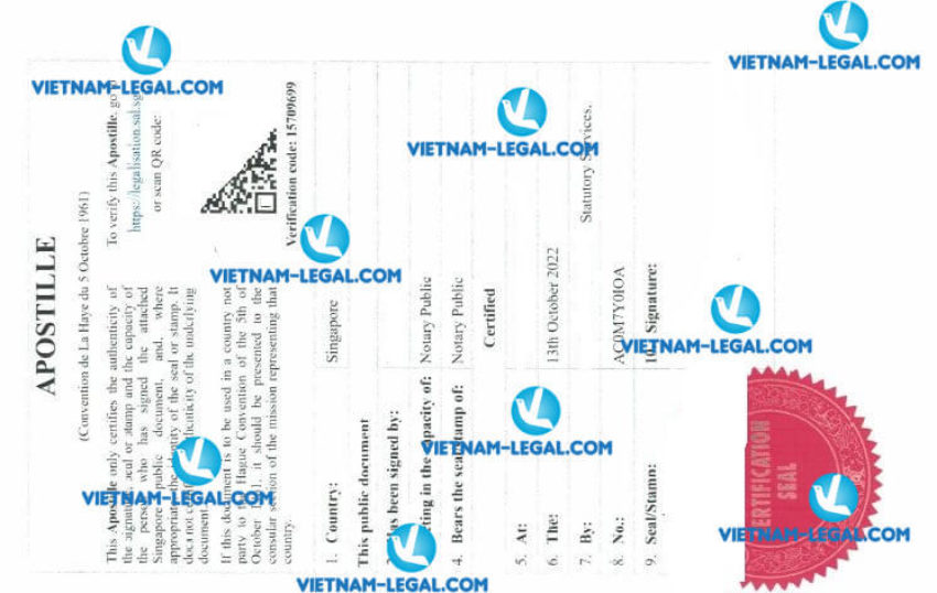 Kết quả Apostille Xác nhận Công việc cấp từ Singapore sử dụng tại Hàn Quốc ngày 13 10 2022