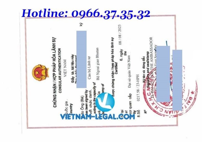 Kết quả Hợp pháp hóa lãnh sự Hộ khẩu cấp tại Bu tan sử dụng tại Việt Nam ngày 8 8 2023