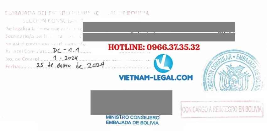 Kết quả hợp pháp hóa Chứng nhận Dược phẩm cấp tại Việt Nam sử dụng tại Bolivia ngày 25 1 2024