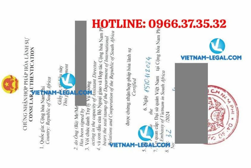 Kết quả hợp pháp hóa Xác nhận tình trạng hôn nhân cấp tại Nam Phi sử dụng tại Việt Nam ngày 15 1 2024