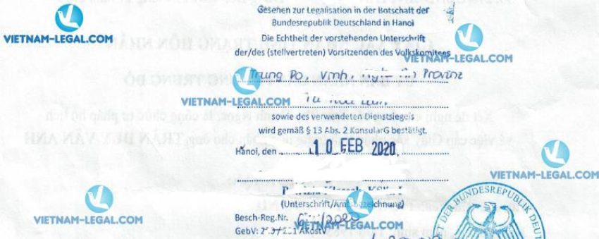 Legalization Result of Extract of the Birth Certificate issued in Vietnam for use in Germany on 10 02 2020
