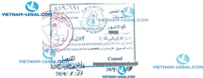 Legalization Result of Vietnamese Certificate of Free Sale CFS for use in Iraq August 2019