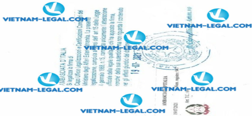 Result of Confirmation on changing business registration issued in Vietnam for use in Italia on 19 07 2021