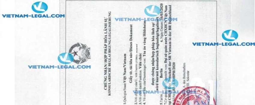 Legalization Result of Birth Certificate issued in Germany for use in Vietnam on 16 03 2020