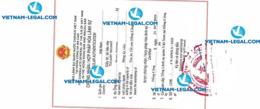 Legalization Result of Certificate of Continuing Business Registration in Hong Kong for use in Vietnam on 24 03 2020