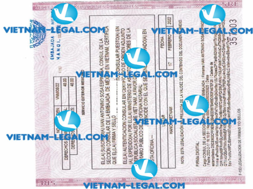 Legalization Result of Certificate of Origin issued in Vietnam for use in Mexico on17 2 2022