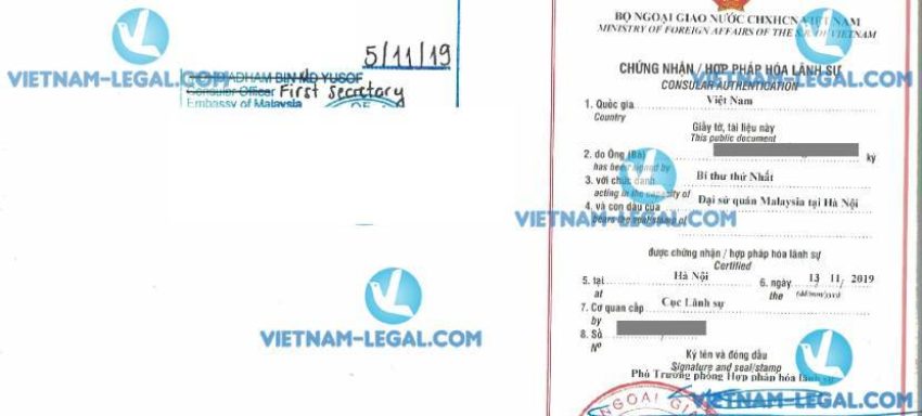 Legalization Result of Company Charter from Malaysia for use in Vietnam