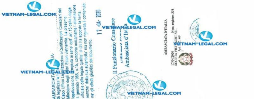 Legalization Result of Company Charter in Vietnam for use in Italia on 17 04 2020