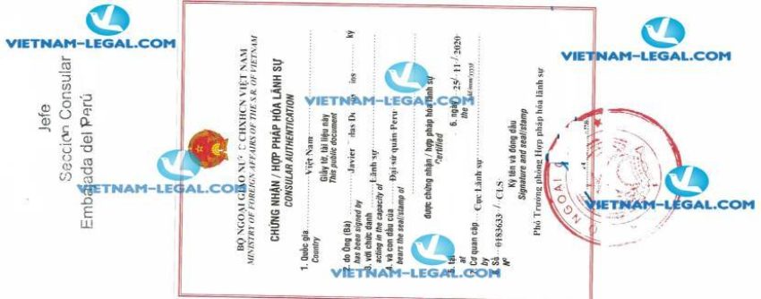 Legalization Result of Company Document in Peru No 633 for use in Vietnam on 25 11 2020