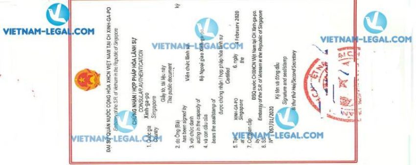 Legalization Result of Company Statement in Singapore for use in Vietnam 04th February 2020