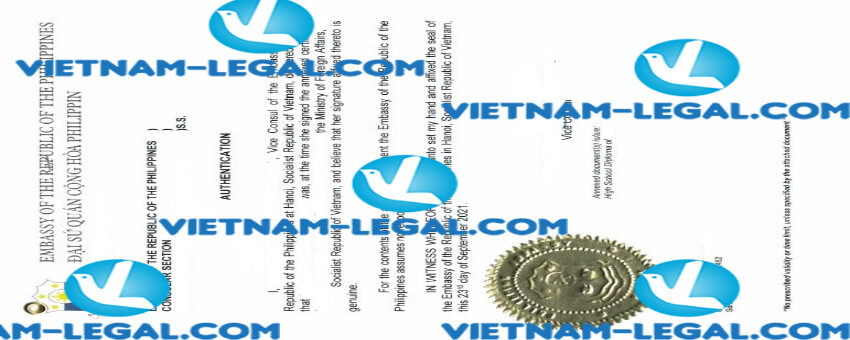 Legalization Result of High School Diploma issued in Vietnam for use in Philippines on 23 09 2021