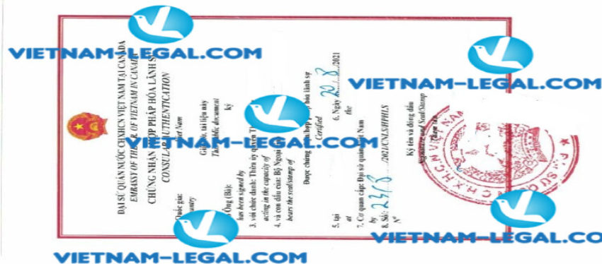 Legalization Result of Letter of Authorization issued in Canada for use in Vietnam on 20 08 2021