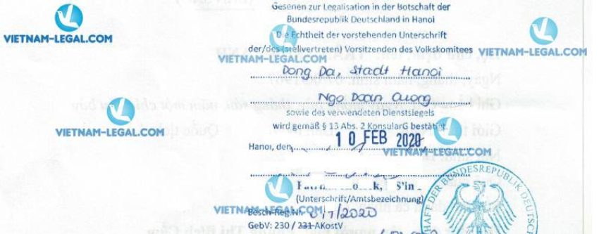 Legalization Result of Marriage Certificate issued in Vietnam for use in Germany on 10 02 2020