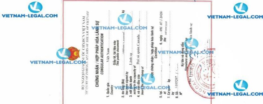 Legalization Result of Marriage Certificate of Canada for use in Vietnam on 09 07 2020