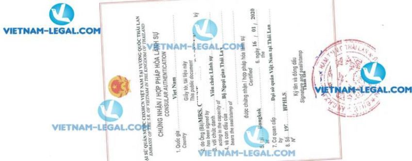 Legalization Result of Medical Certificate in Thailand for use in Vietnam on 16 01 2020