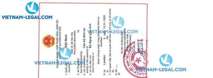 Legalization Result of Personal Document in UK for use in Vietnam 13th January 2020