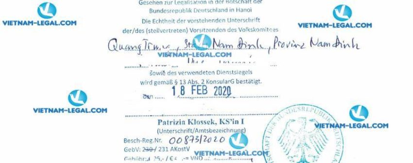Legalization Result of Single Status Certificate issued in Vietnam for use in Germany on 18 02 2020 2