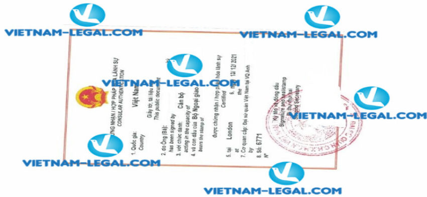 Legalization result of C1 Certificate issued in UK for use in Vietnam on 13 12 2021